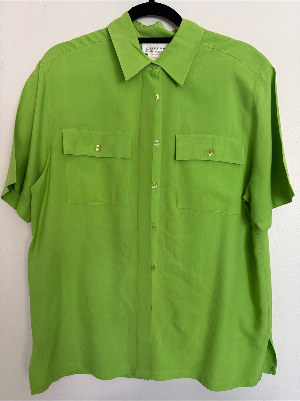 Lime Green Short-Sleeve Button-Up Shirt